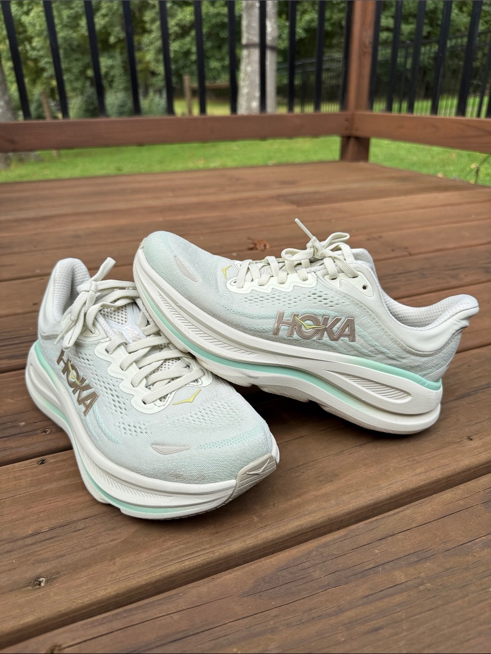Hoka Women's Mint and Cream Running Sneakers